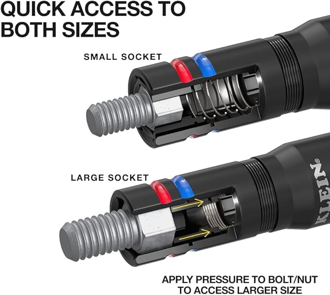 Klein Tools 654QS KNECT Quad Socket, 16 Sizes in 4 Sockets, 4-in-1 Color Coded SAE and Metric Impact Rated, Deep-Well Heavy Duty, 1/4-Inch Drive, 3-1/2 and 6-1/2-Inch Shaft