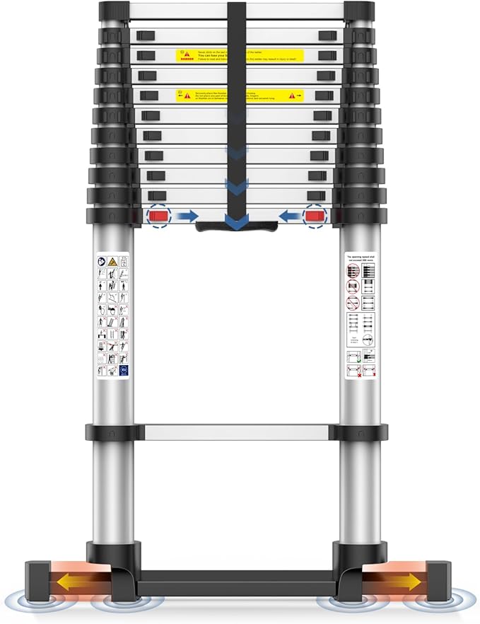 12.5FT Heavy-Duty Telescoping Ladder, 330lb Capacity Aluminum Extension Ladder with Anti-Slip Steps for Secure Attic Access, Roof, and Home Renovation Projects