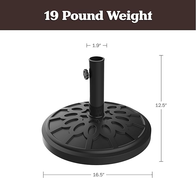 Umbrella Base - Heavy-Duty 19lbs Weighted Outdoor Stand for Patio Table, Tilt, and Lightweight Freestanding Umbrellas by Pure Garden (Black)