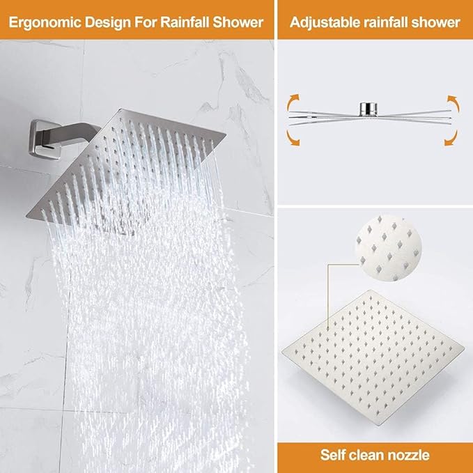 Rain Shower System with Handheld Shower, 10 Inch Wall Mounted Shower Faucet Set Bathroom Luxury Rain Mixer Shower Combo Set Rough-in Valve and Trim Kit, Brushed Nickel