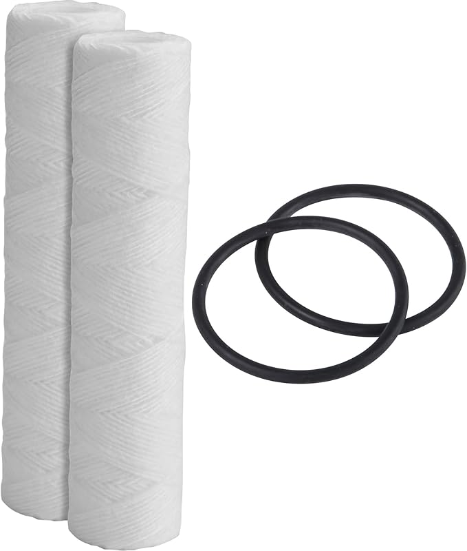 F4Y – String Wound Water Filter Cartridges Compatible with FXWSC, GXWH04F, GXWH20S Models – Removes Bad Taste & Odor – Whole House Replacement Filter Cartridge – 10" x 2.5" (2 Pack with 2 O-Rings)