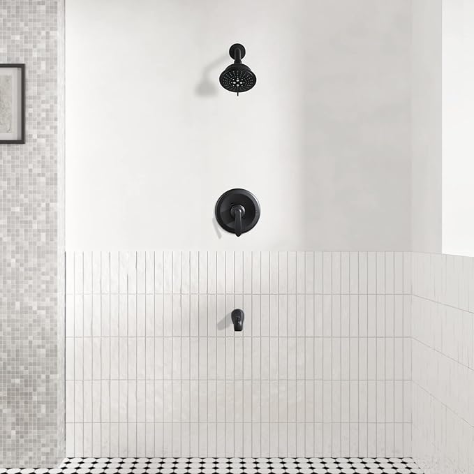 PARLOS Shower System, Matte Black Shower Faucet Set with Tub Spout(Valve Included), 5-Setting Mode Shower Head and Tub Spout with Diverter, Multi-Function Wall Mounted Shower Bathtub Combo, 1436904