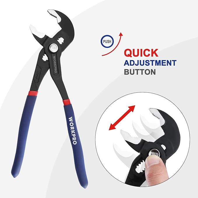 WORKPRO 10-Inch Groove Joint Pliers, Fast Adjust Tongue and Groove Pliers, V-Jaw Water Pump Pliers with Comfort Grips