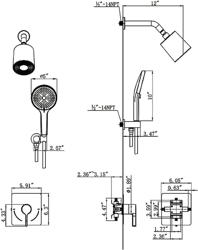 Shower Faucet Set Rain Shower System Valve Kit with Head -3 Setting Handheld High-Pressure Shower Fixtures Valve Included (Brushed Nickel)