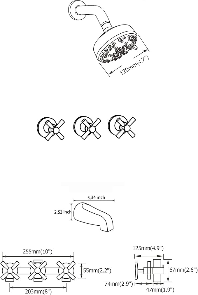 3 Handle Tub Shower Faucet Set, Bathtub Shower Faucet With Tub Spout Chrome Tub and Shower Trim Kit with Valve