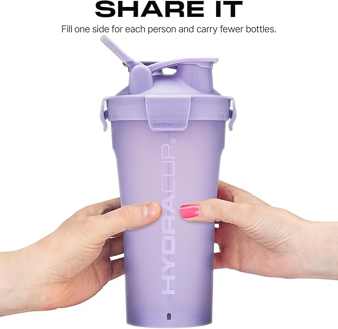 Hydra Cup DualShaker Pro 32 oz Shaker Bottle for Protein Shakes, Shaker Cup w/Handle & Ball Blender Whisks, Dual Mixing Shaker Bottle with Storage, 2 in 1, for Travel To Go, BPA Free (Purple)