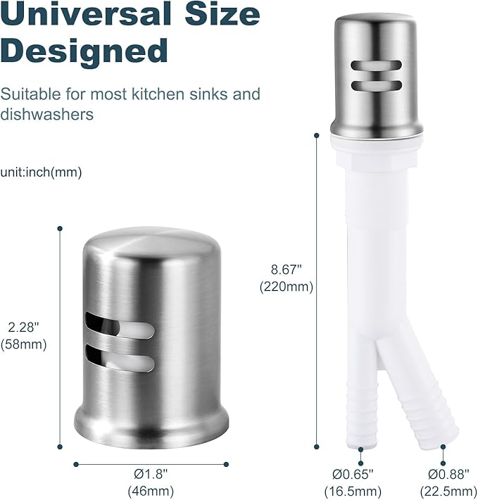 Dishwasher Air Gap Cover, Dishwasher Air Gap Cap for Kitchen Sink, Solid Brass Dishwasher Overflow Vent Cap Replacement Kit, Brushed Nickel