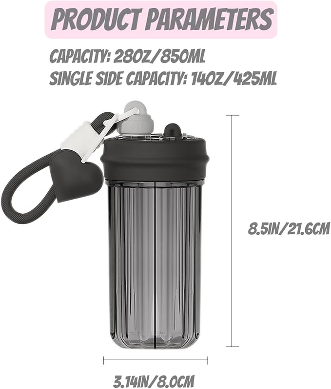 28oz Split Flask Tumbler 2 in 1 Mixed Drink Tumbler, Kawaii Cup With Storage Blender Water Bottle, Travel Camping Snack Slushie Cup With Straw (black)