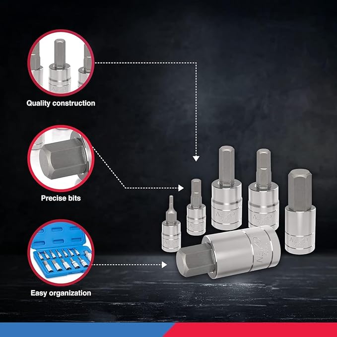 Neiko 10075A SAE Hex Bit Socket Set | 13-Piece Set | S2 Steel