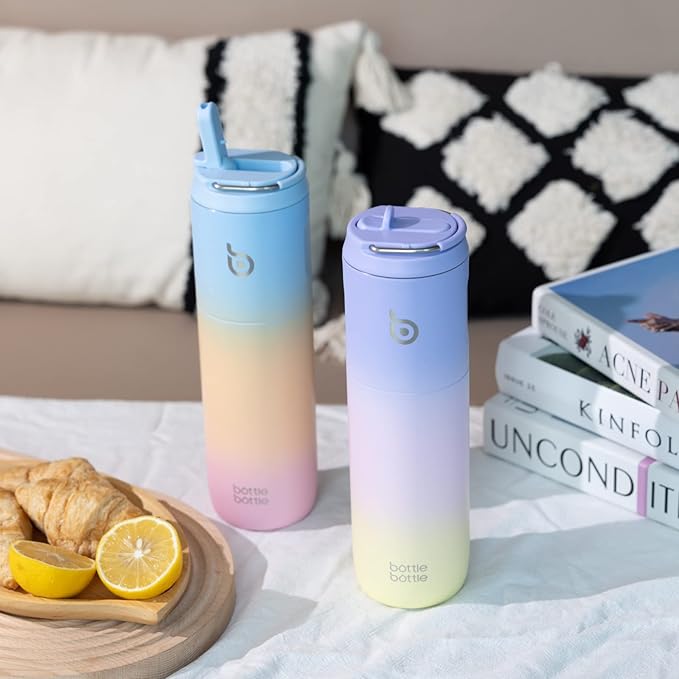 BOTTLE BOTTLE Insulated Water Bottle 24oz with Straw Lid and Handle for Sports Travel Gym Stainless Steel Water Bottles Double-Wall Vacuum Metal Thermos Bottles Leak Proof BPA-Free