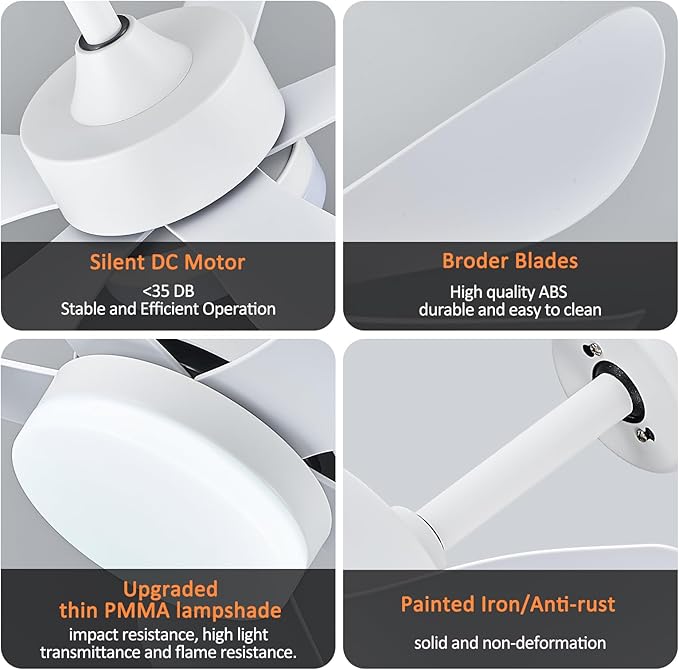 Ceiling Fans with Lights,Modern Dimmable LED Ceiling Fan,32" White Low Profile Ceiling Fan with Light Small Ceiling Fan for Bedroom Kitchen Patio Outdoor,3 Color Changing,Reversible