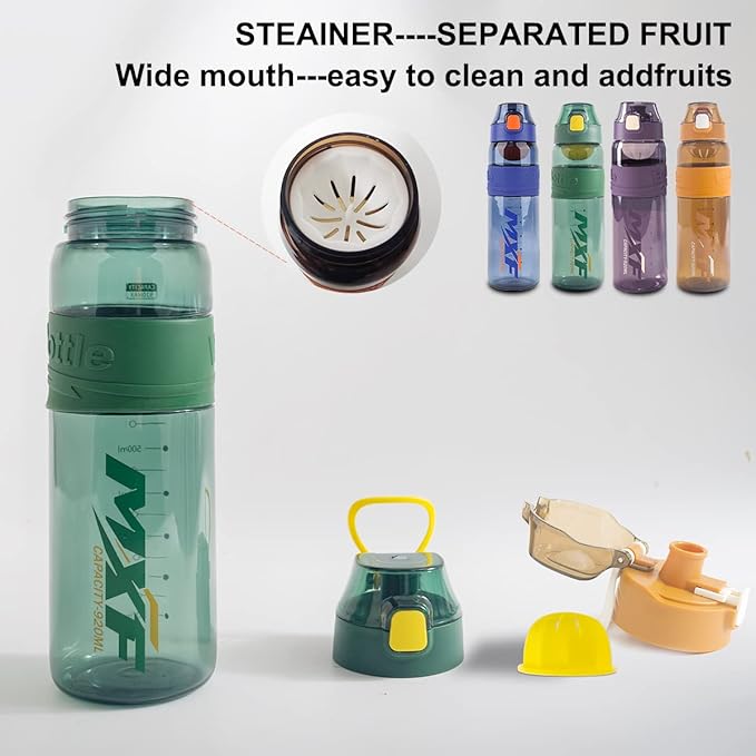 Water bottles,leak proof wide mouth water filter water bottles,Reusable 32 oz water bottles with filter,Safe Transparent plastic for school gym camping travel Blue