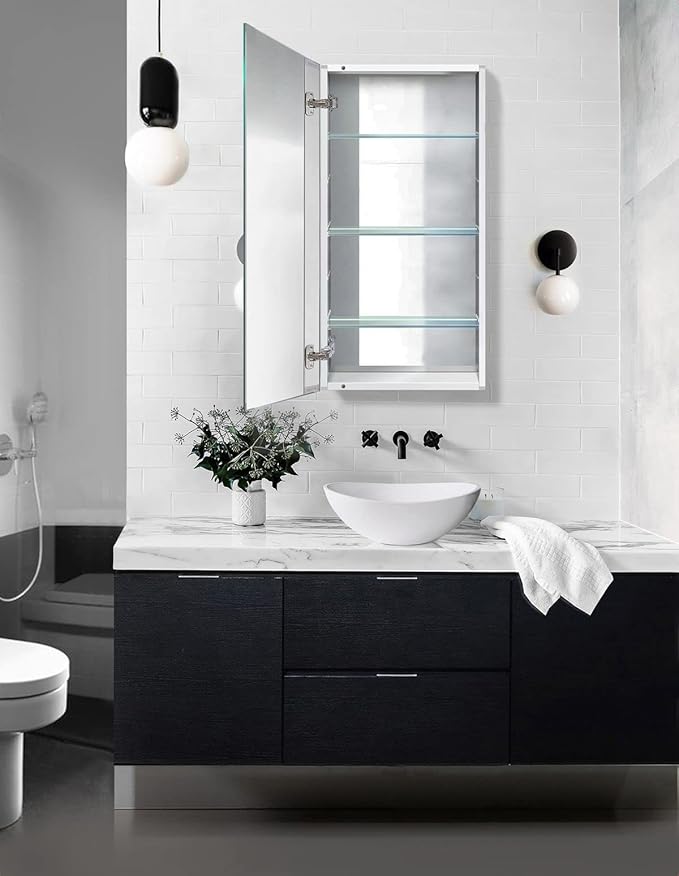 Krugg Medicine Cabinet | Recess or Surface Mount | Blum Hinge 170 Degree Soft Close|(18"x36")