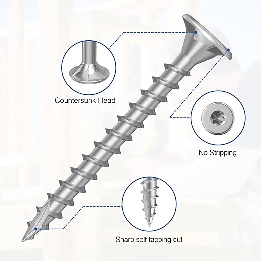 #8 × 1-5/8" 410 Stainless Steel Deck Screws, 350Pcs Wood Screws T20 Star Bit