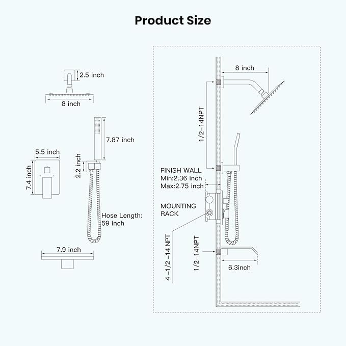 gotonovo Rain Shower Faucet System Set Rainfall Shower Head with Handheld Sprayer Waterfall Tub Spout Wall Mounted Mixer Combo Rough-in Valve and Trim Included 8 Inch Showerhead Brushed Gold