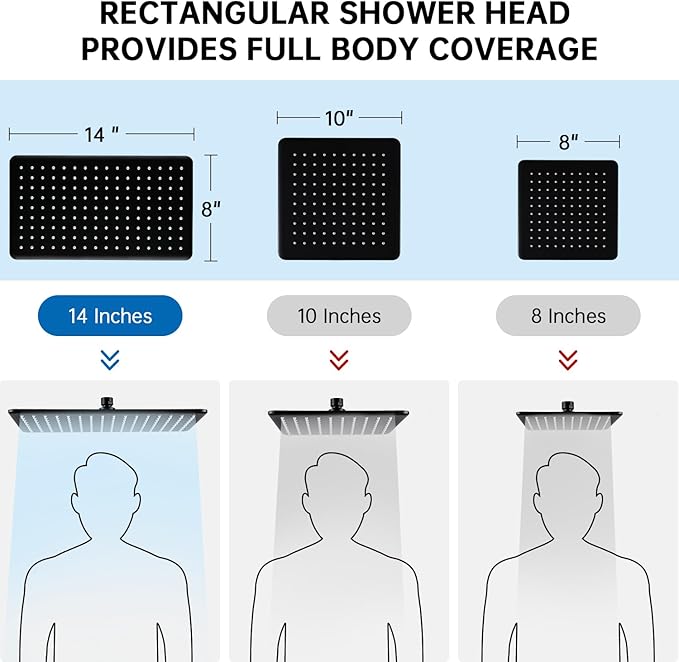 G-Promise All Metal 14 Inches Rain Shower Head with Handheld Built-in Power Wash Mode, 3-way Shower Diverter with Pause Setting, 11 Inches Adjustable Extension Arm, Long Hose (Matte Black, 14 Inches)