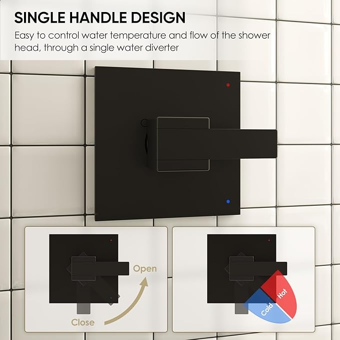 Replacement for Delta Faucet Shower Trim Kit 14 Series, Bathroom Shower Faucet Set with 10-Inch Matte Black Shower Head, 16-Inch Shower Arm Combo(Valve/Cartridge Not Included)
