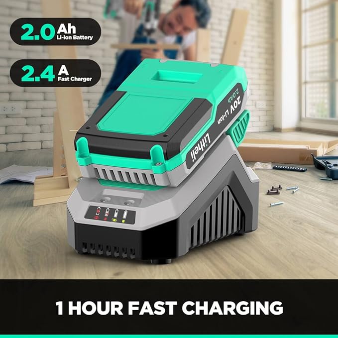 Litheli Cordless Impact Driver 20V, 1150 In-Lbs Torque, 1/4″ Quick-Release Hex Chuck, 3 Socket Adapters, 2 Driver Bits, with 2.0 Ah Battery & 1 Hour Fast Charger
