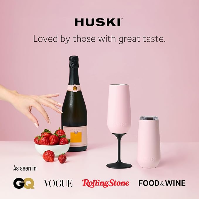 Huski Champagne Flute | NEW | Premium Stainless Steel Champagne Glass with Lid | Go Stemmed or Stemless with Detachable Stem | Triple Insulated Tumbler | 8oz Capacity | Great Gift (Stone Grey)