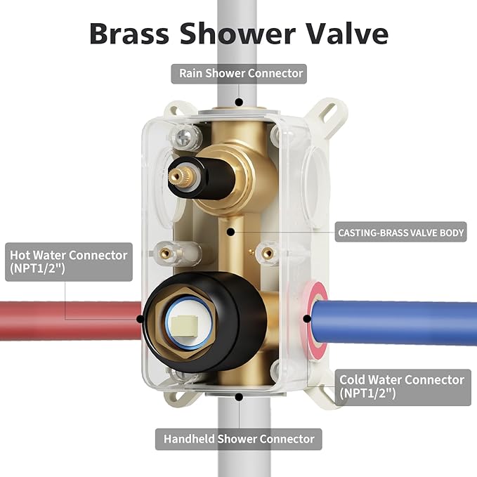 Gabrylly Black Shower Faucet Set, All Metal Rain Shower System with 12” Rain Shower Head, Shower Head with Handheld Combo,Shower Valve Include, Matte Black