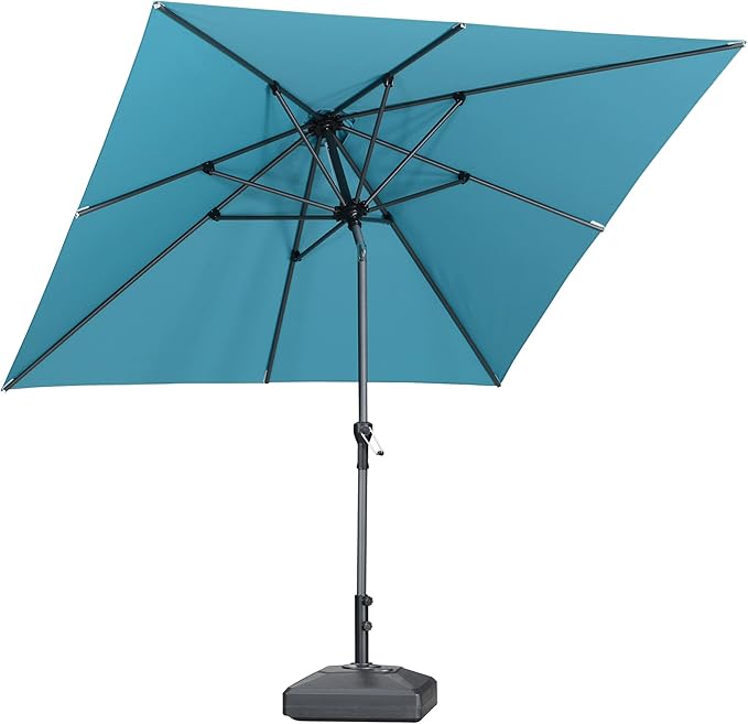 PURPLE LEAF 8' x 8' Square Patio Umbrella Outdoor Table Umbrella Aluminum Frame Market Umbrella Sun Umbrella with 8 Sturdy Ribs Tilt for Garden Deck Lawn Pool Light Turquoise Blue