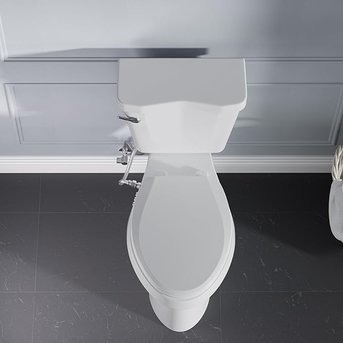 Bidet Toilet Seat, Soft Close Elongated Toilet Seat, Button control Feminine/Posterior Wash Switch, Knob Control Water Pressure,White Bidet Seat Attachment with Brass inlet