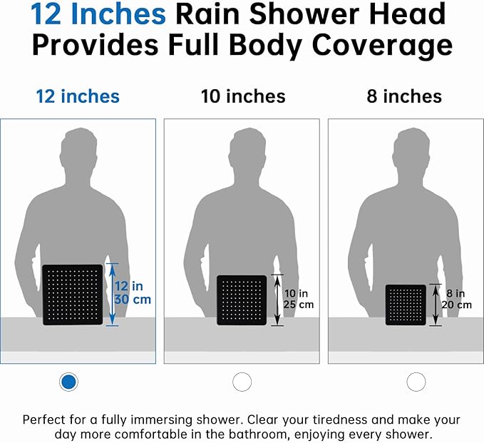 G-Promise All Metal 12 Inches Rain Shower Head with Handheld Built-in Power Wash Mode, 3-way Diverter with Pause Setting, 11 Inches Adjustable Extension Arm with Lock Joint, Long Hose (Matte Black)