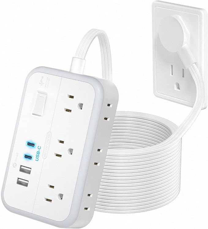 Surge Protector Power Strip with 6 Outlets 4 USB Ports(2USB C), Flat Extension Cord with Multiple Outlets, 1080 Joules, 5 ft Flat Plug Outlet Extender for Indoor, Office Supplies, Dorm Room Essentials