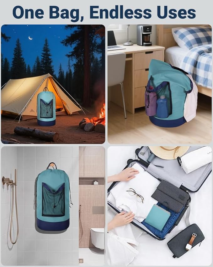 Laundry Bag with Shoulder Straps and Mesh Pocket Laundry Backpack Large Portable Laundry Hamper for College Laundromat Apartment