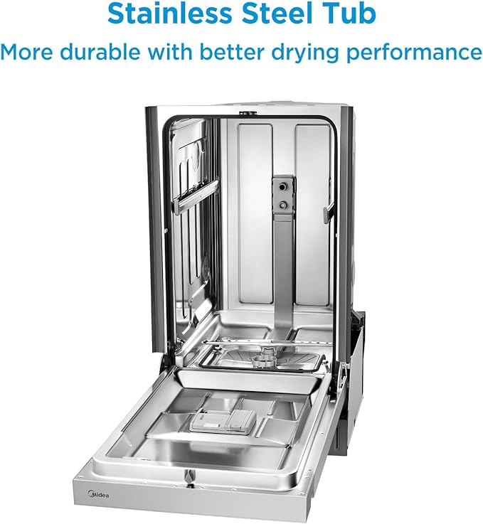 Midea MDF18A1AST Built-in Dishwasher with 8 Place Settings, 6 Washing Programs, Stainless Steel Tub, Heated Dry, Energy Star