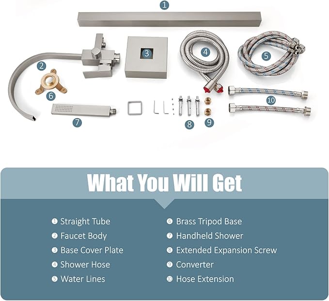 Aolemi Freestanding Tub Filler Brushed Nickel Floor Mount Bathtub Faucet Bathroom Waterfall Brass Tap Single Handle with Handheld Shower Swivel Spout