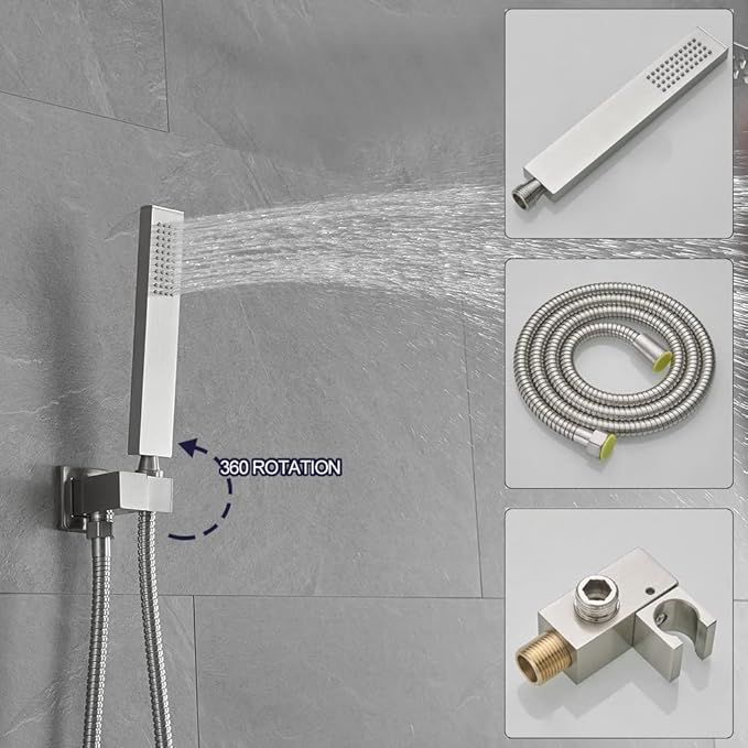 Shower Faucet Set 8 Inch Rainfall Shower Head and Handheld Shower High Pressure Rainfall Shower Head System Shower Faucet Set with Valve and Trim