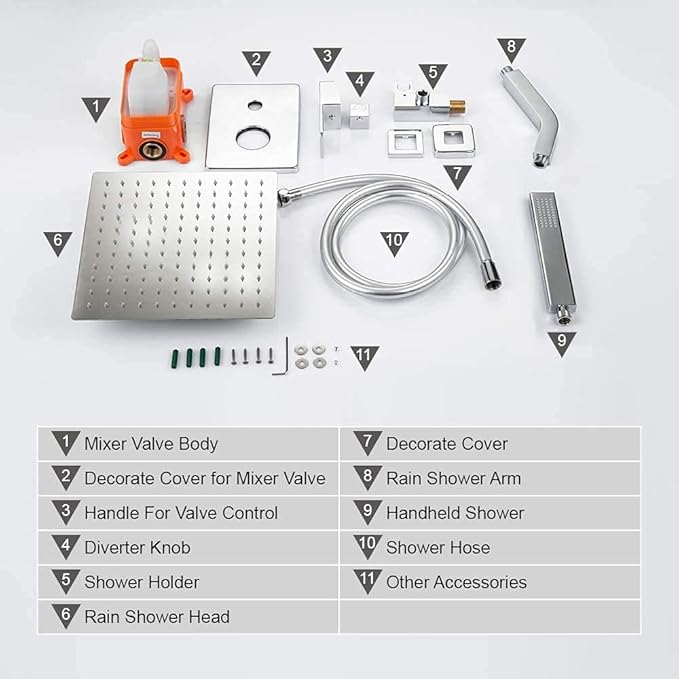 Rain Shower System with Handheld Shower, 10 Inch Wall Mounted Shower Faucet Set Bathroom Luxury Rain Mixer Shower Combo Set Rough-in Valve and Trim Kit, Chrome