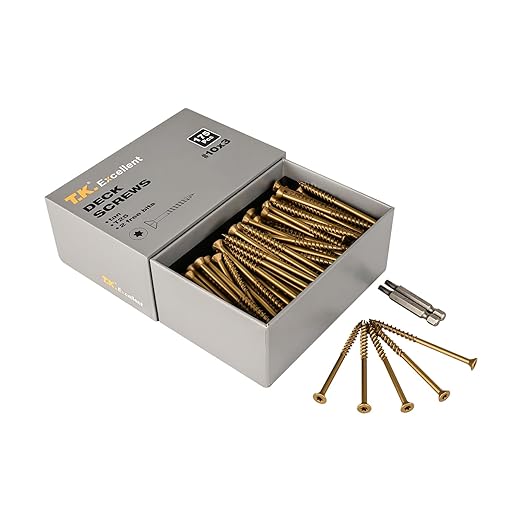 T.K.Excellent Deck Screws 3 Inch Wood Screws Outdoor #10 x 3, 175 Pcs, Rust Resistant Structural Fence Screws Torx Drive Screw, for Gazebos or Siding, Two T25 Bits, Brilliant Brown/Tan Ruspert Coating