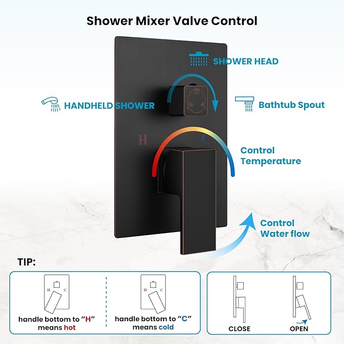 gotonovo Rain Shower Faucet System Set Rainfall Shower Head with Handheld Sprayer Waterfall Tub Spout Wall Mounted Mixer Combo Rough-in Valve and Trim Included 12 Inch Showerhead Oil Rubbed Bronze