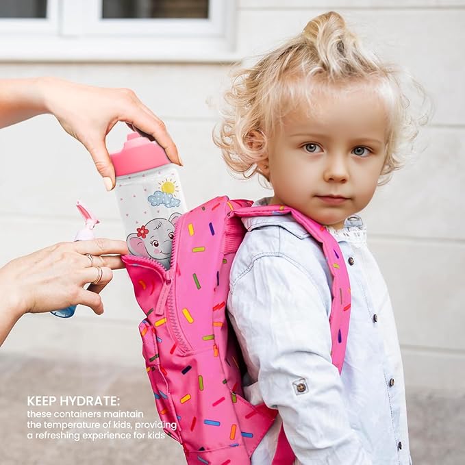 Elephant Water Bottle - Kids Water Bottle with Straw Lid - 12 Oz Insulated Stainless Steel Water Bottles for Toddlers Kid Girl - Travel Cup for School Sports