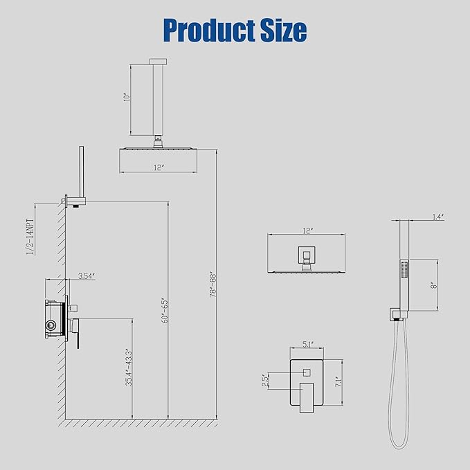 ESNBIA Shower System, 12 Inches Rain Shower Head with Handheld Combo Set, Shower Faucet Set with Valve and Trim, Ceiling Mounted High Pressure Rainfall Dual Shower Head System, Brushed Nickel