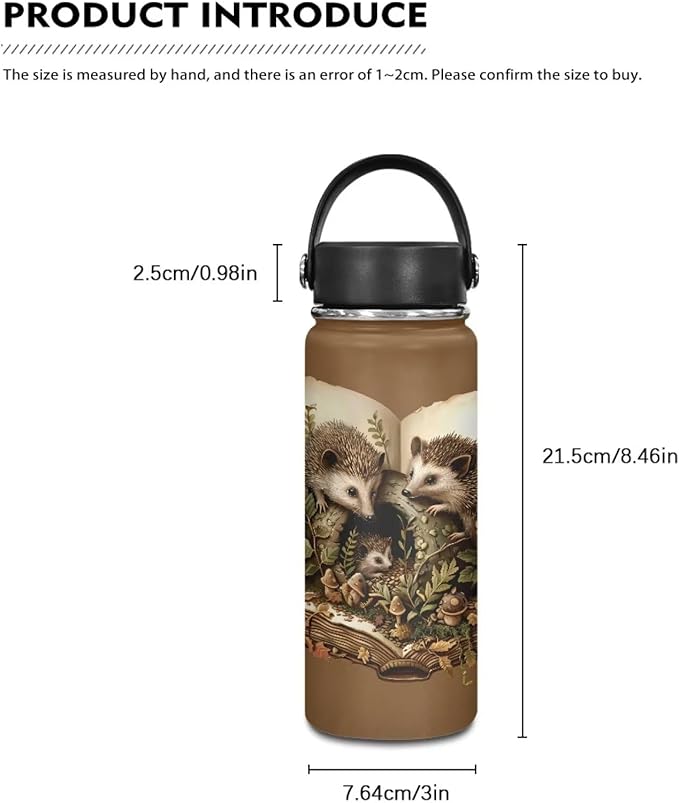 Cute Hedgehog Insulated Water Bottles with Handle, 20 Oz Stainless Steel Metal Water Bottle, Cold & Hot Water Bottle Travel Cup for Travel Camping Hiking