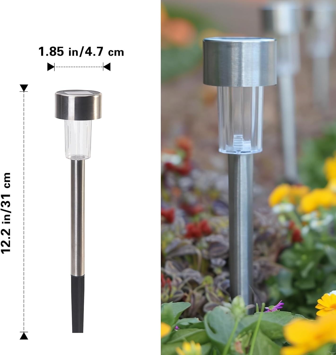 EcoGreen Outdoor Pathway Solar Light, 8pcs Pack,Garden Patio Balcony Walk Way Lights, Stainless Steel Leg, 5000K Daylight, IP65 Waterproof, 1.85 * 12.2in