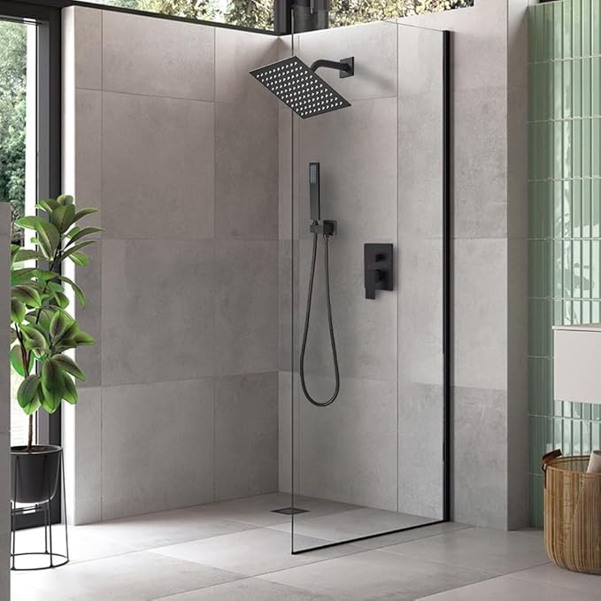 Shower Faucet Set Rain Shower System Matte Black with High Pressure 8-Inch Shower Head Handheld Square Shower Head Bathroom Luxury Rain Shower Faucet Shower Complete Combo Kit Wall Mounted