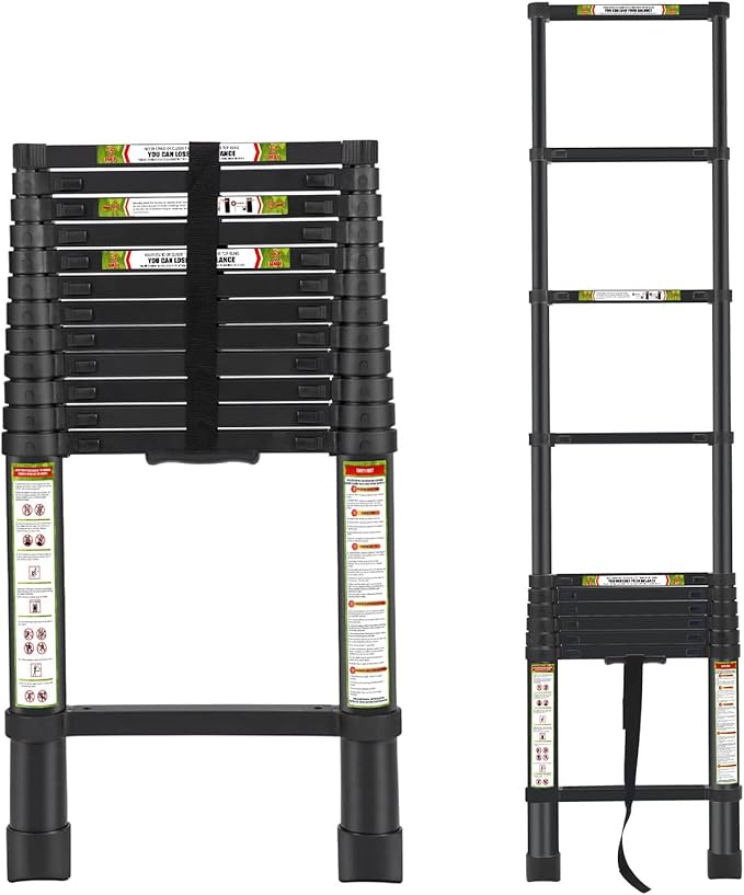 RIKADE Telescoping Ladder 16.5FT & Attic Ladder, Heavy Duty Aluminum with Non-Slip Feet, 330lb Capacity for RV, Attic, Roof & Multi-Surface Use