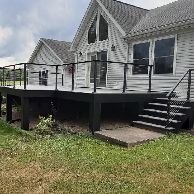 Cable Railing Post - Stainless Steel Square Fence Post for Deck Cable Railing System, Flat top 36"x2"x2" Corner Post 3 Sides Pre-Drilled, Matte Black