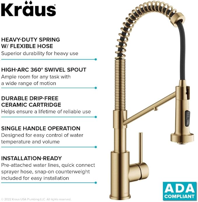 KRAUS Bolden 2-in-1 Commercial Style Pull-Down Single Handle Water Filter Kitchen Faucet for Reverse Osmosis or Water Filtration System in Brushed Brass, KFF-1610BB