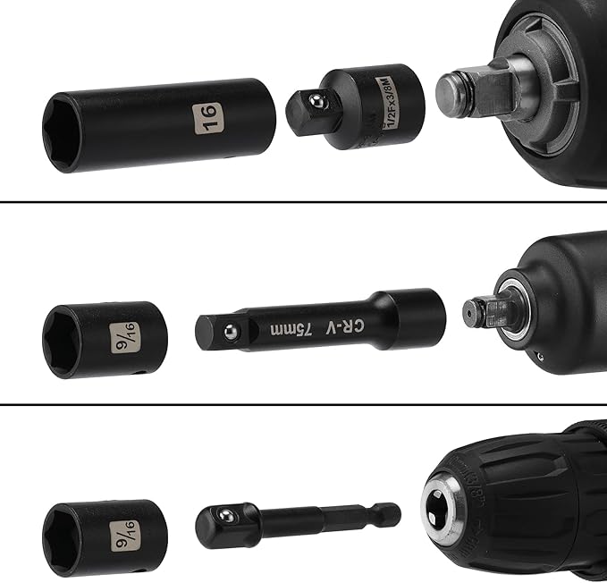 Mayouko 49 Pieces 3/8" Drive Impact Socket Set, 5/16"-3/4", 8-22MM, SAE/Metric, 6 Point, CR-V, Includes Extension Bar, Adapter, Universal Joint