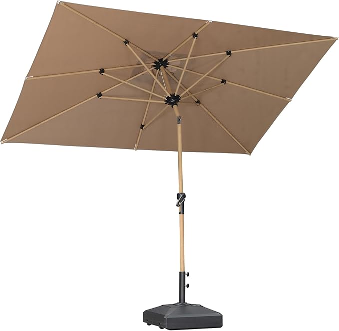 PURPLE LEAF 6' x 9' Market Umbrella Outdoor Table Umbrella Aluminum Patio Umbrella with Push Button Tilt & 8 Sturdy Ribs and Crank Rectangular Sun Umbrella for Pool Backyard Beach, Taupe