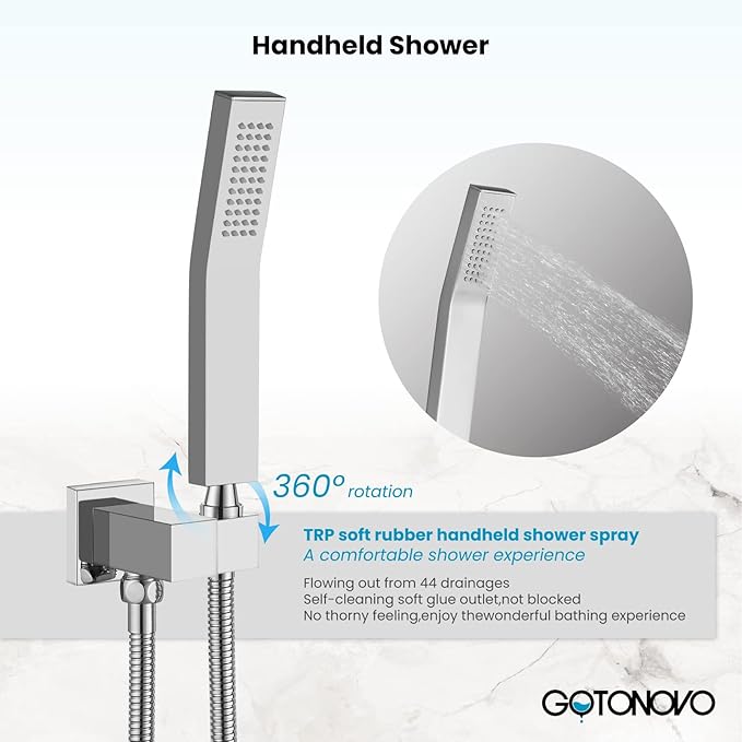 gotonovo Rain Shower Faucet System Set Rainfall Shower Head with Handheld Sprayer Waterfall Tub Spout Wall Mounted Mixer Combo Rough-in Valve and Trim Included 8 Inch Showerhead Polished Chrome