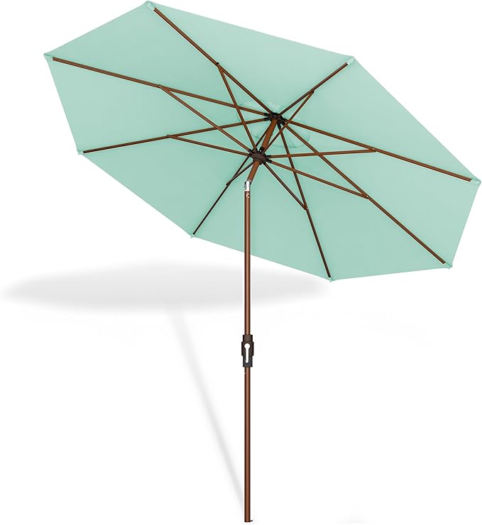 Midtown Umbrellas Sunbrella Umbrella Outdoor Patio Umbrella 2-8 Feet in Canvas Glacier Acrylic Fabric - Auto-Tilt Aluminum Frame For Backyard Umbrella, Deck Umbrella & Porch Umbrella - Wooden Pole