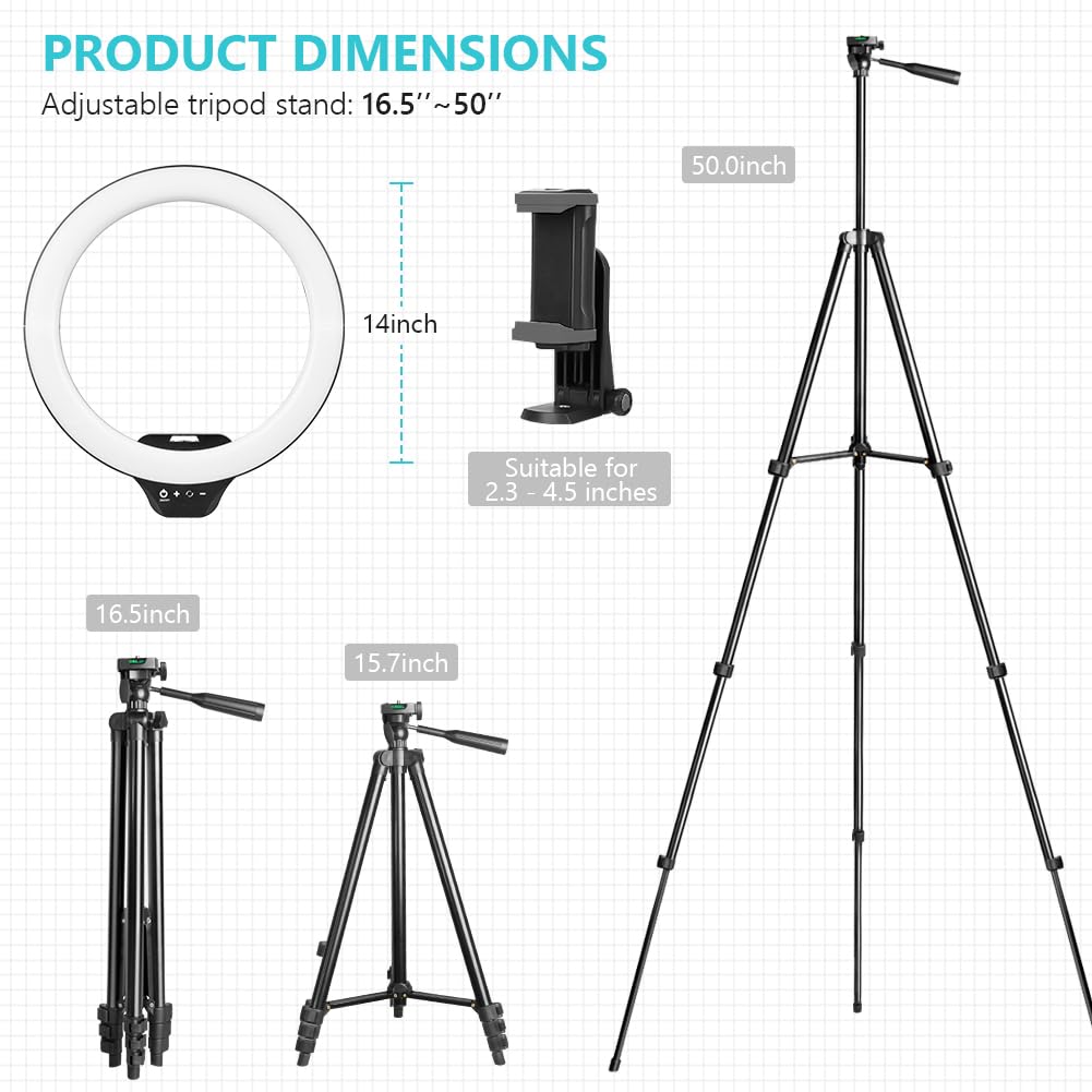 Sensyne 10'' Ring Light with 50'' Extendable Tripod Stand, LED Circle Lights with Phone Holder for Live Stream/Makeup/YouTube Video/TikTok, Compatible with All Phones