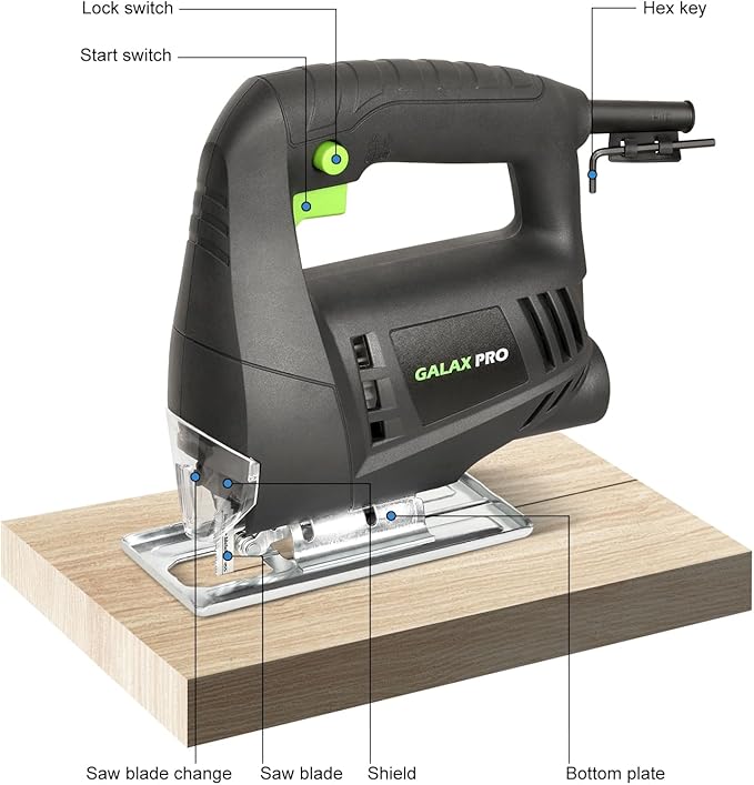 GALAX PRO 3.3Amp Jig Saw, 3000 RPM No Load Speed Jigsaw with Lock-on Button, Cutting Angle 45 Degree, 2pcs Cutting Blades