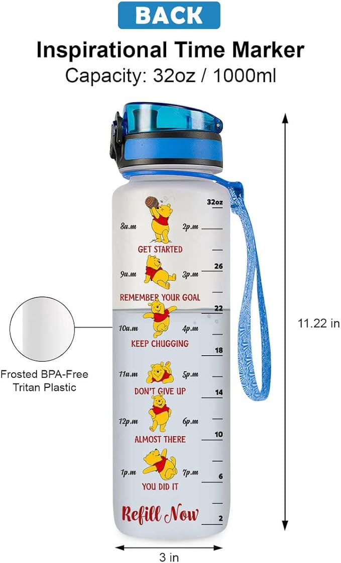 Pooh 32 Oz Water Track Bottle, As Soon As Saw You Water Bottle With Time Marker, Pooh Bear Motivational Insulated Water Bottle, Gifts For Family Friend